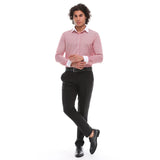 Camisa de vestir formal de hombre con botones, rayas y cuello clásico - Roja