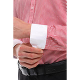 Camisa de vestir formal de hombre con botones, rayas y cuello clásico - Roja
