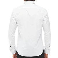 Camisa de esmoquin blanca clásica con cuello de alas y puños dobles para hombre.