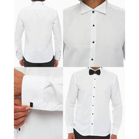Camisa de esmoquin blanca clásica con cuello de alas y puños dobles para hombre.