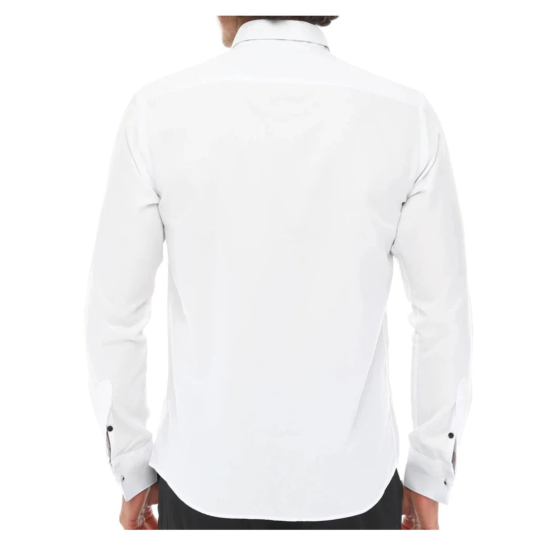 Camisa de esmoquin para hombre con cuello de alas, color blanco, ribete negro, puños dobles, estilo clásico para cena.