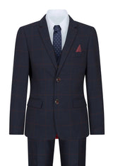 Traje de tres piezas a cuadros azul marino para niño, Red Edinson Marc Darcy, estilo clásico vintage para bodas