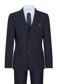 Traje de tres piezas a cuadros azul marino para niño, Red Edinson Marc Darcy, estilo clásico vintage para bodas
