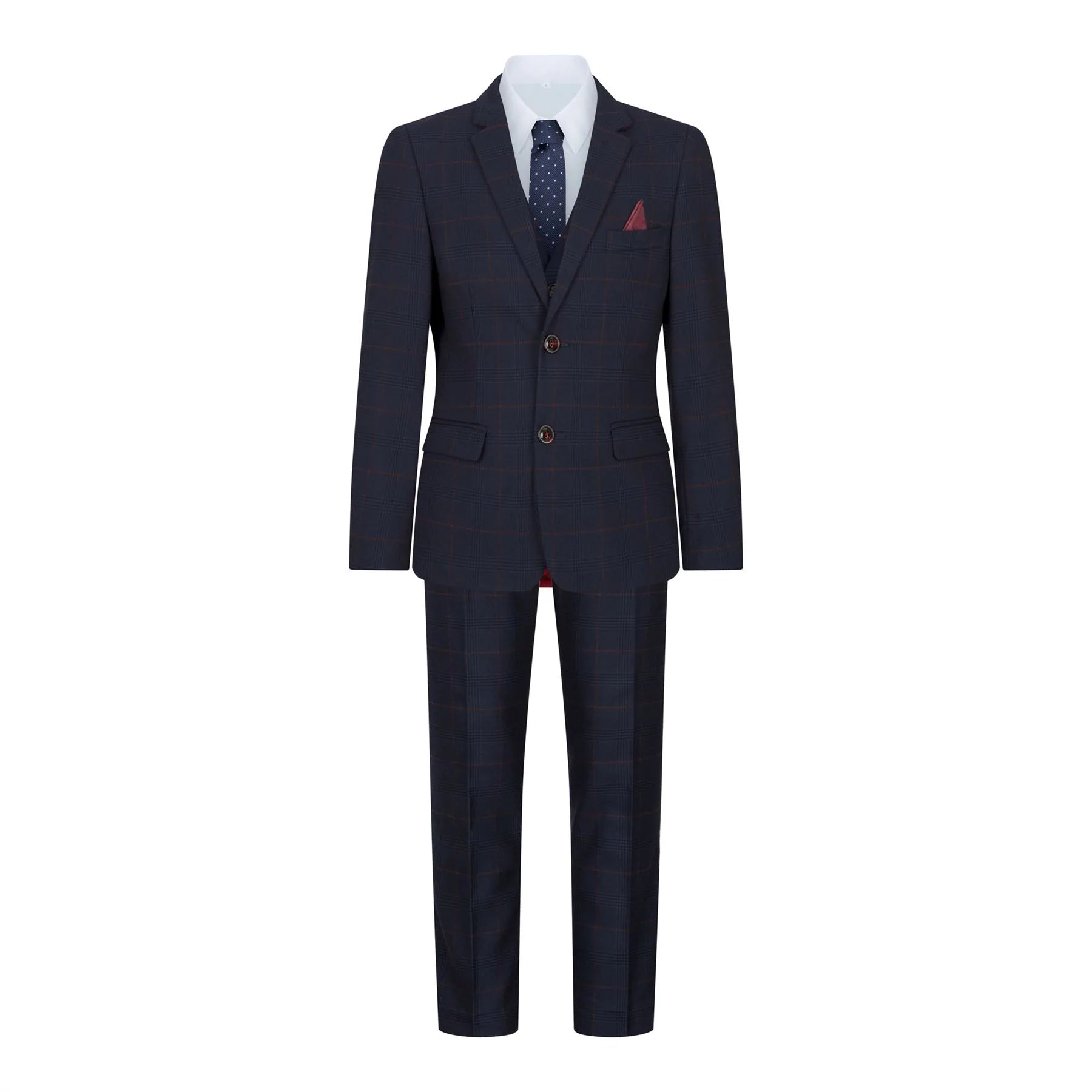 Traje de tres piezas a cuadros azul marino para niño, Red Edinson Marc Darcy, estilo clásico vintage para bodas