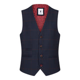 Traje de tres piezas a cuadros azul marino para niño, Red Edinson Marc Darcy, estilo clásico vintage para bodas