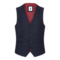 Traje de tres piezas a cuadros azul marino para niño, Red Edinson Marc Darcy, estilo clásico vintage para bodas