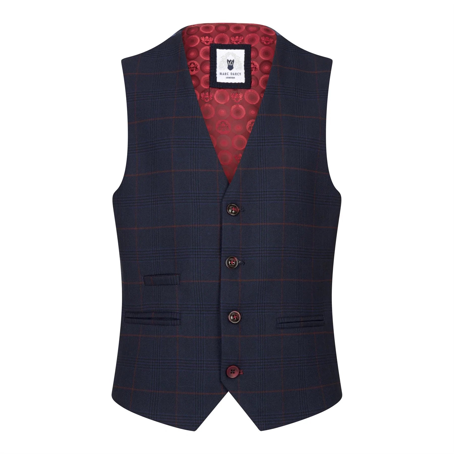 Traje de tres piezas a cuadros azul marino para niño, Red Edinson Marc Darcy, estilo clásico vintage para bodas
