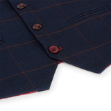 Traje de tres piezas a cuadros azul marino para niño, Red Edinson Marc Darcy, estilo clásico vintage para bodas
