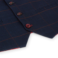 Traje de tres piezas a cuadros azul marino para niño, Red Edinson Marc Darcy, estilo clásico vintage para bodas