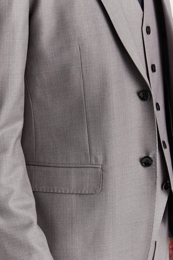 Edward - Traje clásico de tres piezas para hombre, color gris, con solapa cosida.