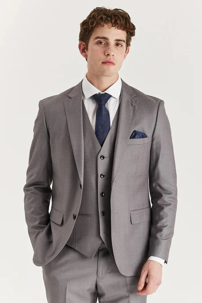 Edward - Traje clásico de tres piezas para hombre, color gris, con solapa cosida.