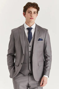 Edward - Traje clásico de tres piezas para hombre, color gris, con solapa cosida.