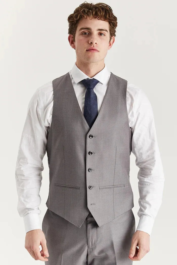 Edward - Traje clásico de tres piezas para hombre, color gris, con solapa cosida.