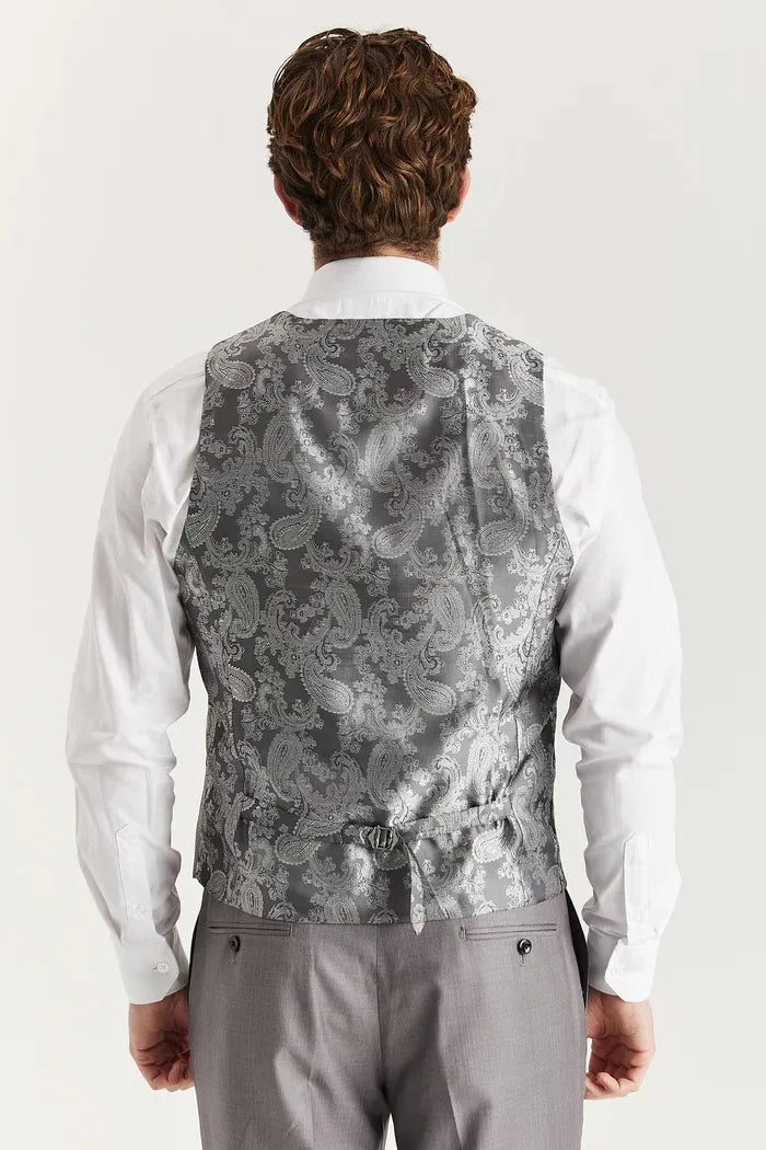 Edward - Traje clásico de tres piezas para hombre, color gris, con solapa cosida.
