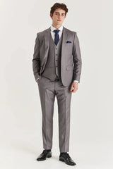 Edward - Traje clásico de tres piezas para hombre, color gris, con solapa cosida.