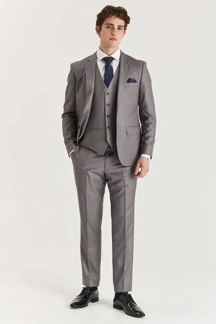 Edward - Traje clásico de tres piezas para hombre, color gris, con solapa cosida.