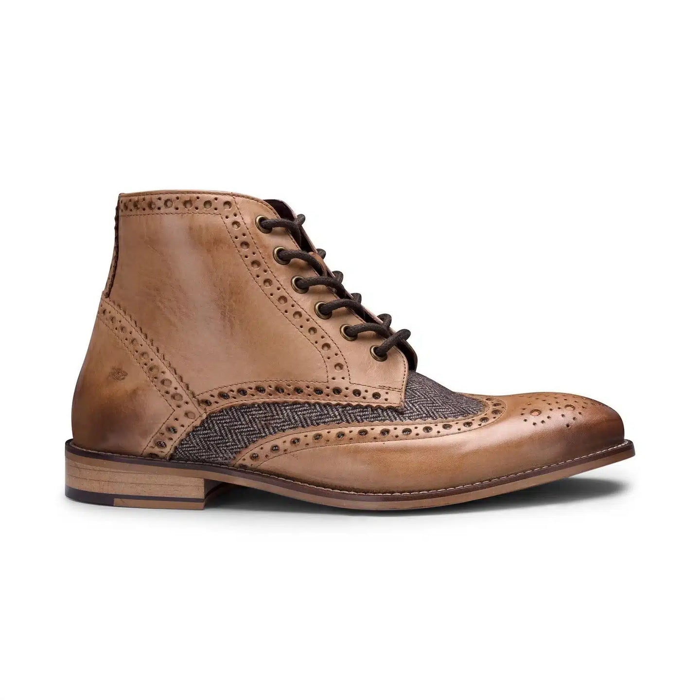 Botas vintage de cuero auténtico para hombre, estilo brogue de los años 20, con cordones de gamuza y tweed, elegantes y formales.