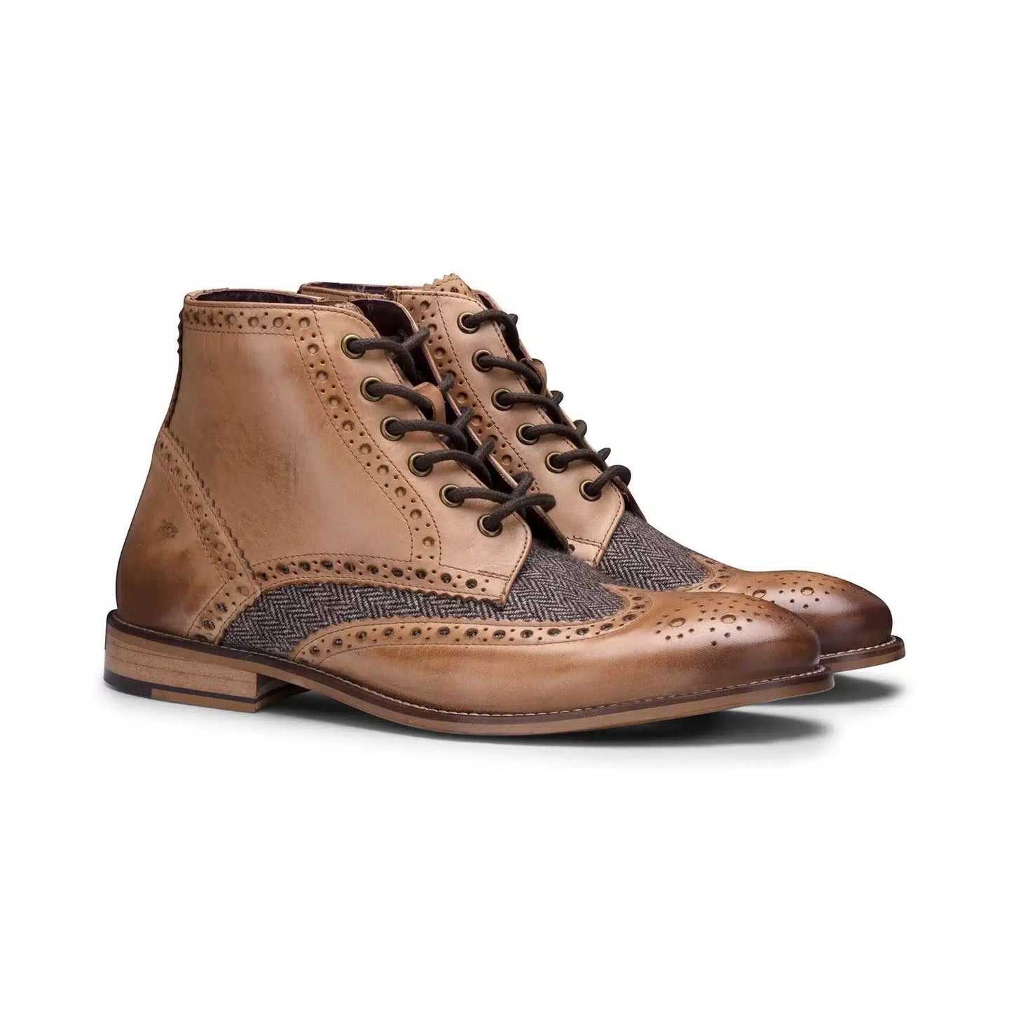 Botas vintage de cuero auténtico para hombre, estilo brogue de los años 20, con cordones de gamuza y tweed, elegantes y formales.