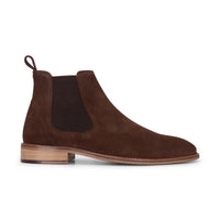 Botines Chelsea sin cordones para hombre, de ante marrón.