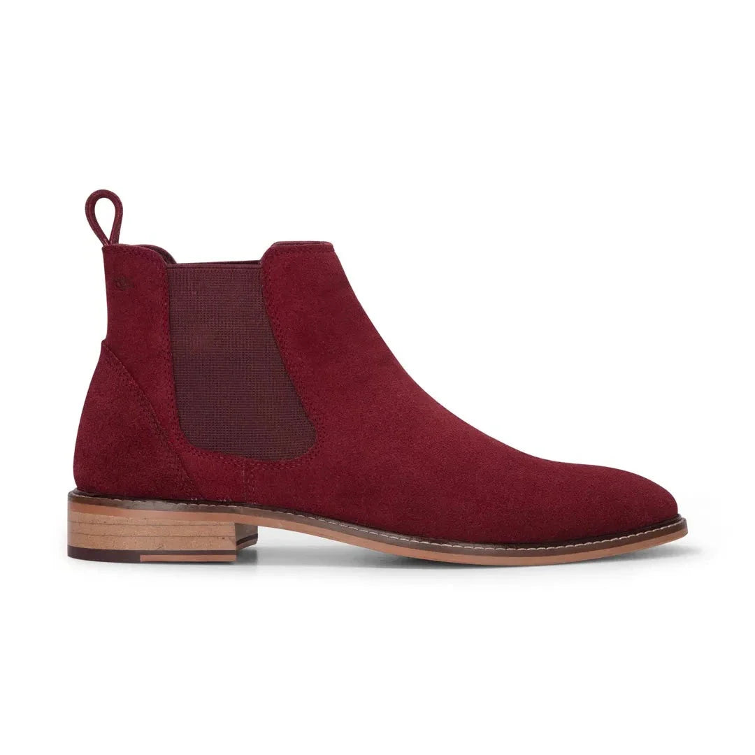 Botines Chelsea sin cordones para hombre de ante burdeos
