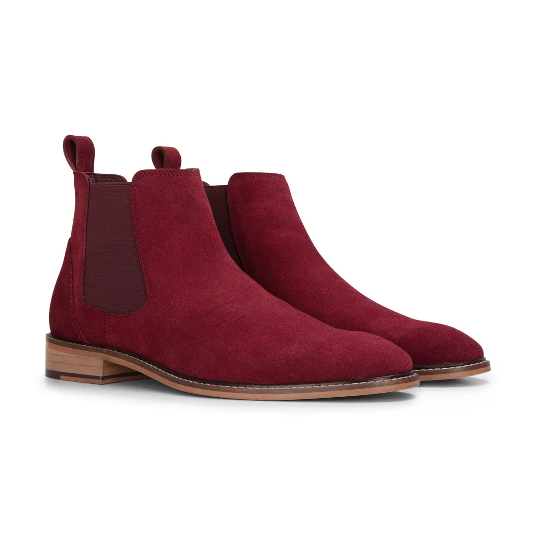 Botines Chelsea sin cordones para hombre de ante burdeos
