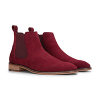 Botines Chelsea sin cordones para hombre de ante burdeos