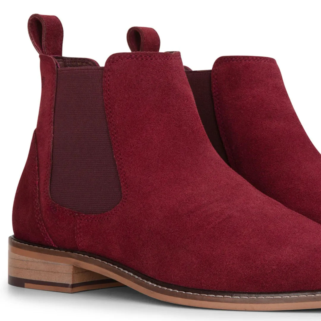 Botines Chelsea sin cordones para hombre de ante burdeos