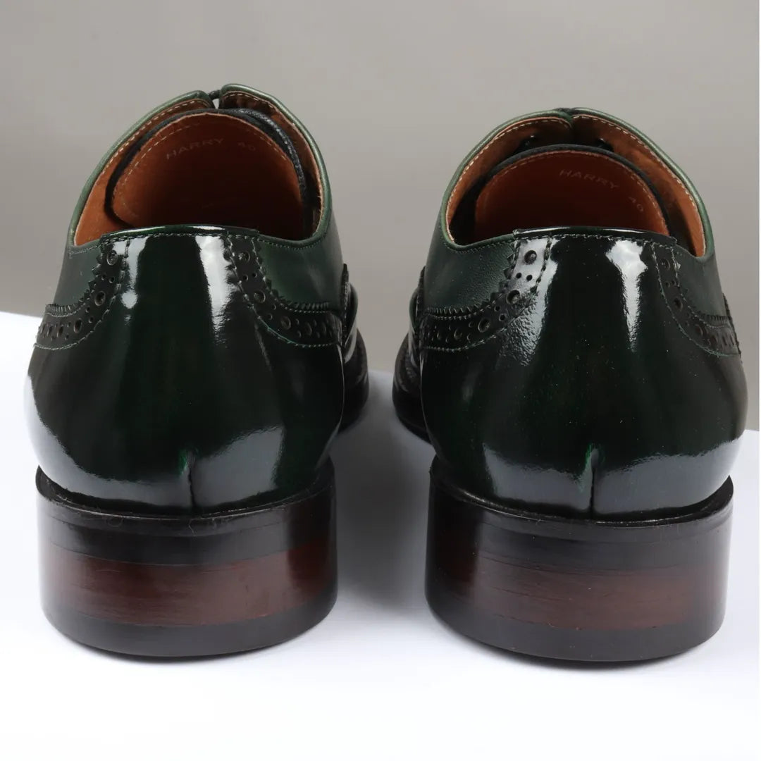 Harry - Zapatos brogue de charol verde para hombre