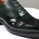 Harry - Zapatos brogue de charol verde para hombre
