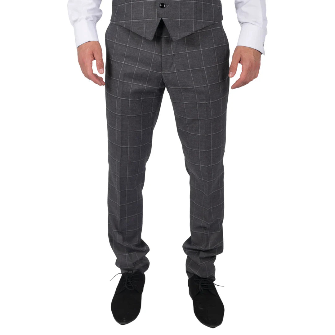 Hobbs - Pantalones grises a cuadros para hombre, estilo vintage retro, elegantes para bodas