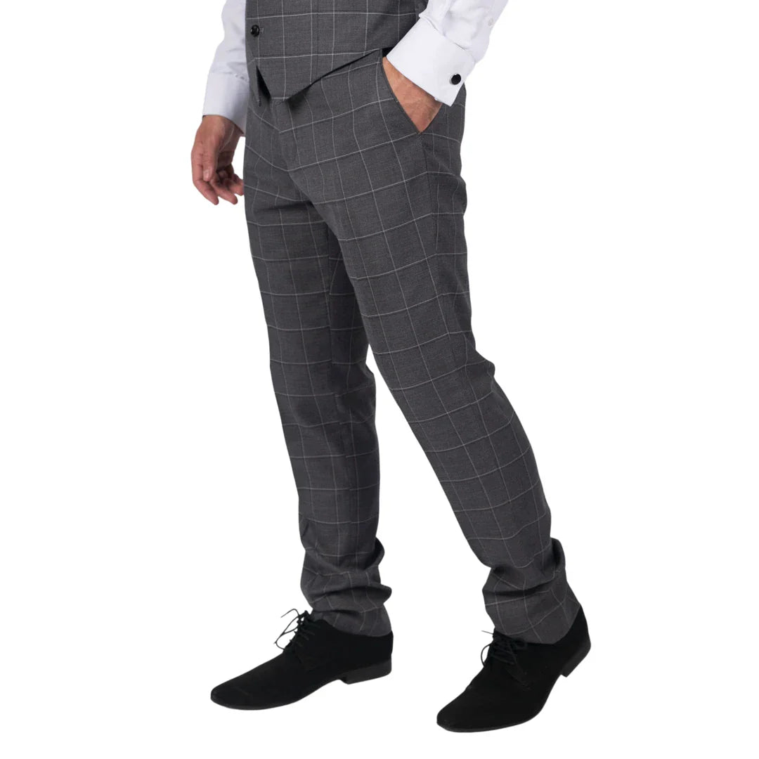 Hobbs - Pantalones grises a cuadros para hombre, estilo vintage retro, elegantes para bodas
