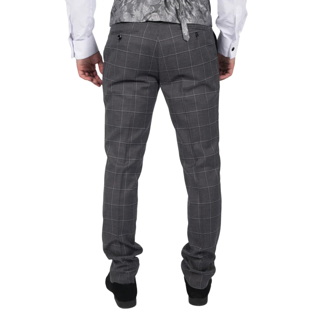 Hobbs - Pantalones grises a cuadros para hombre, estilo vintage retro, elegantes para bodas