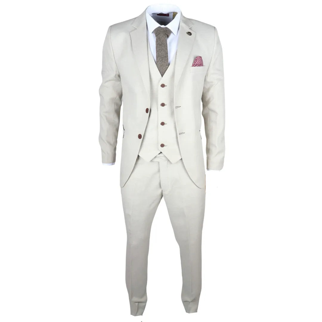 IM05 - Traje de boda clásico de tres piezas color crema para hombre