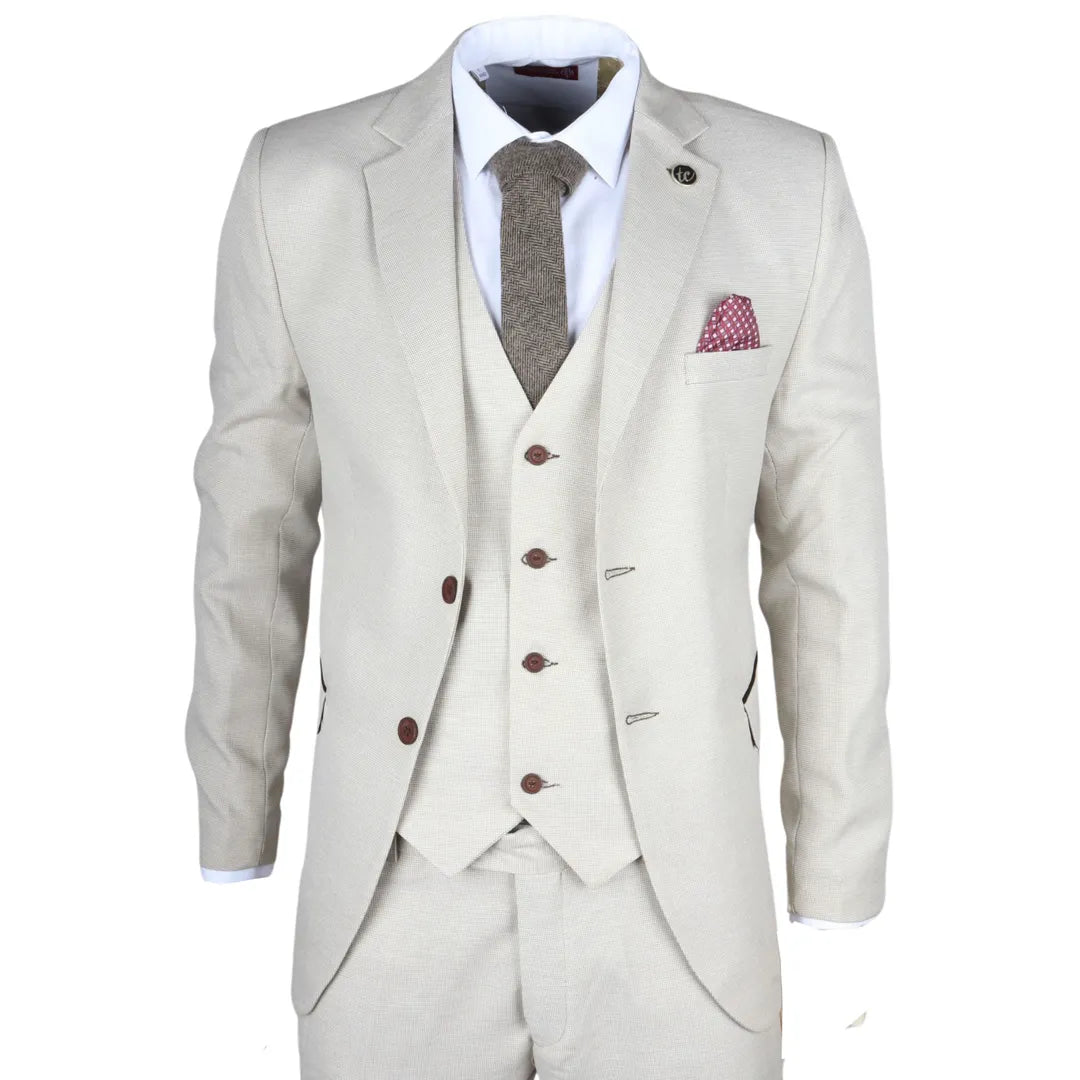 IM05 - Traje de boda clásico de tres piezas color crema para hombre