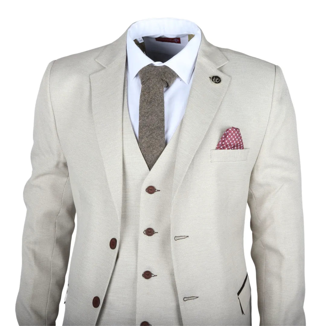 IM05 - Traje de boda clásico de tres piezas color crema para hombre
