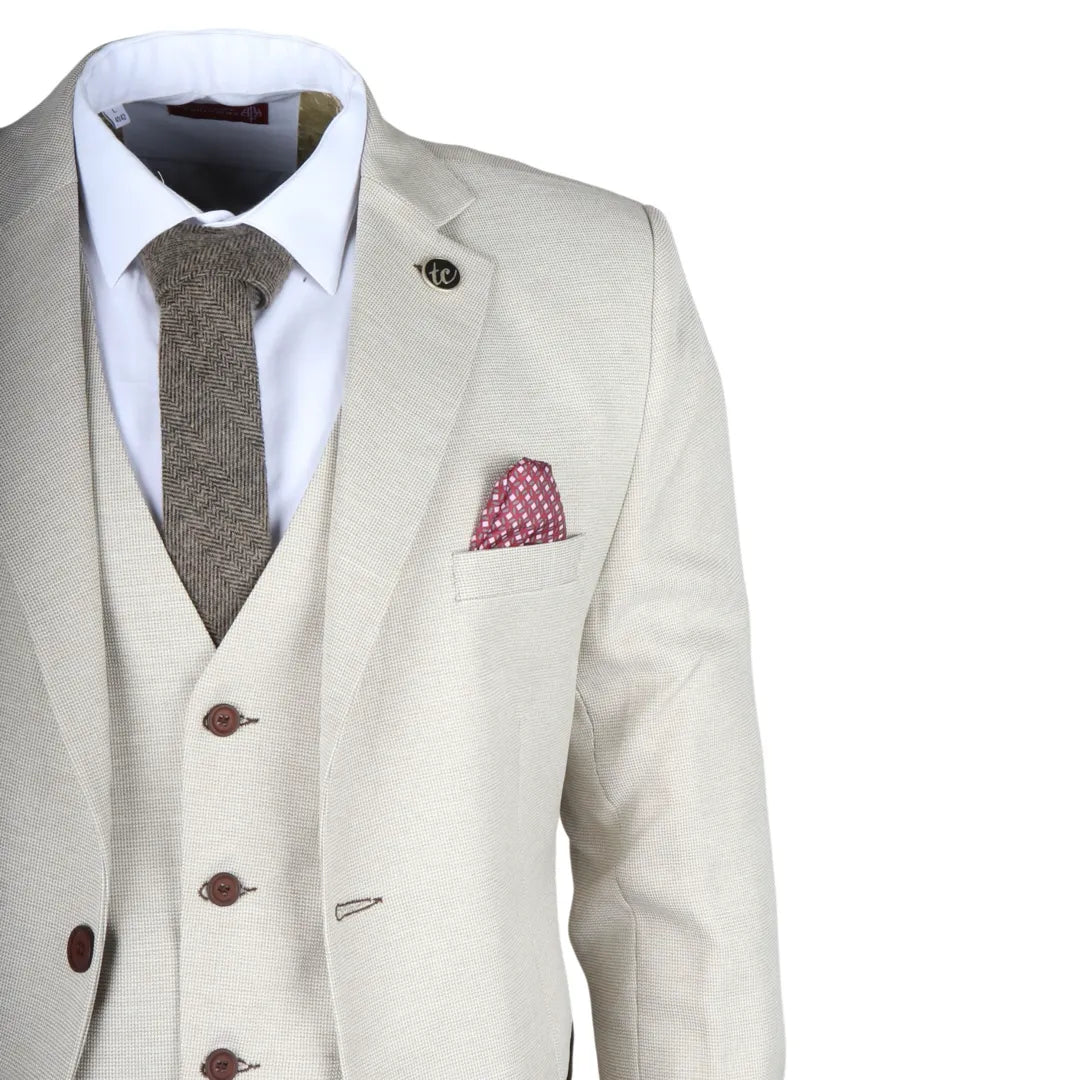 IM05 - Traje de boda clásico de tres piezas color crema para hombre