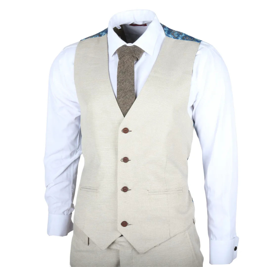 IM05 - Traje de boda clásico de tres piezas color crema para hombre