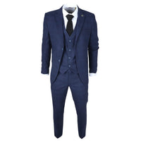 IM10 - Traje de tres piezas a cuadros azul marino para hombre