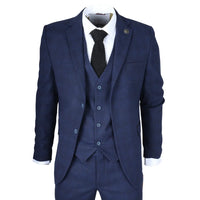 IM10 - Traje de tres piezas a cuadros azul marino para hombre