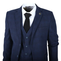 IM10 - Traje de tres piezas a cuadros azul marino para hombre