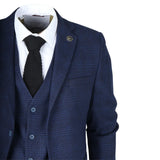 IM10 - Traje de tres piezas a cuadros azul marino para hombre