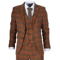 IM11 - Traje de tres piezas a cuadros marrones para hombre