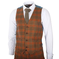 IM11 - Traje de tres piezas a cuadros marrones para hombre