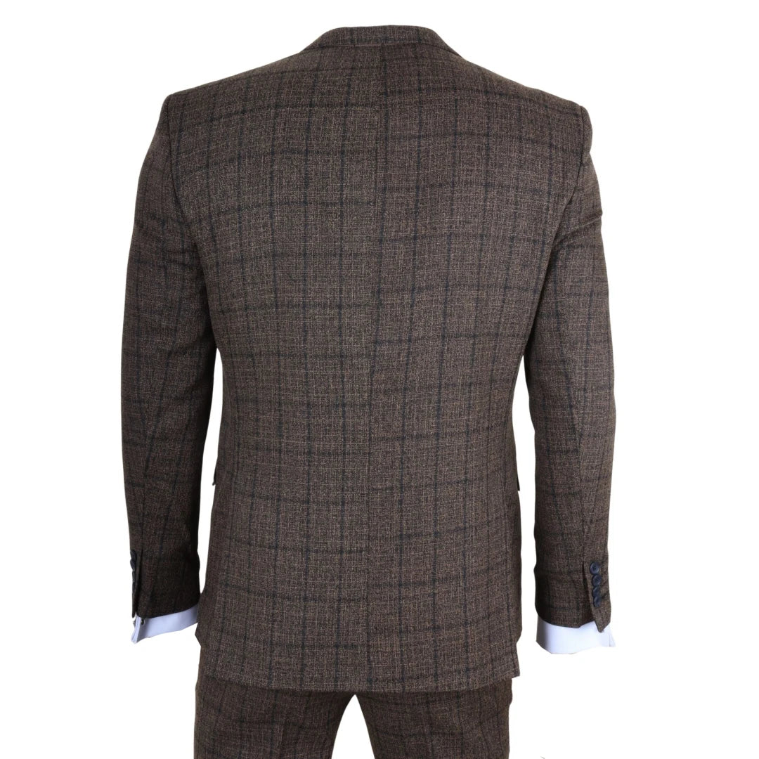 IM11 - Traje de tres piezas a cuadros marrón oscuro para hombre