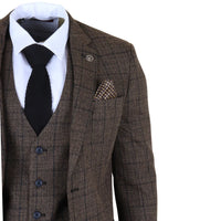 IM11 - Traje de tres piezas a cuadros marrón oscuro para hombre