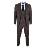 IM11 - Traje de tres piezas a cuadros marrón oscuro para hombre