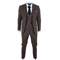 IM11 - Traje de tres piezas a cuadros marrón oscuro para hombre