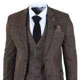 IM11 - Traje de tres piezas a cuadros marrón oscuro para hombre