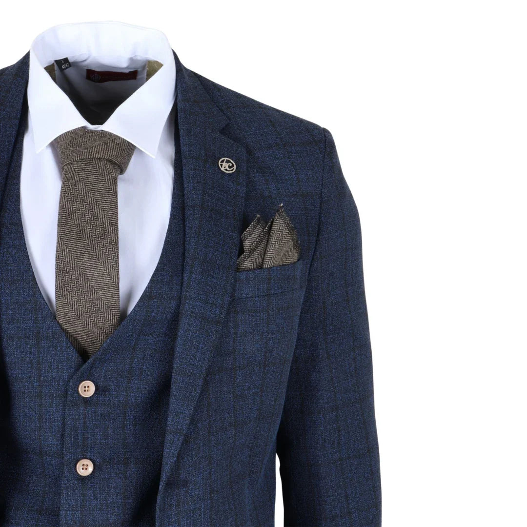 IM11 - Traje de tres piezas a cuadros azul marino para hombre