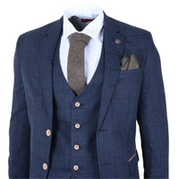 IM11 - Traje de tres piezas a cuadros azul marino para hombre